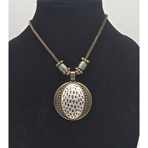 Two Tone Large Round Oval Pendant Necklace Boho Chunky Statement Goth Moody